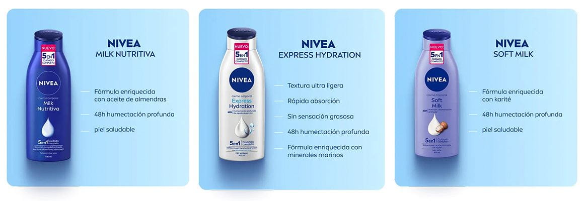 Linea de productos de Nivea para cada tipo de cuerpo